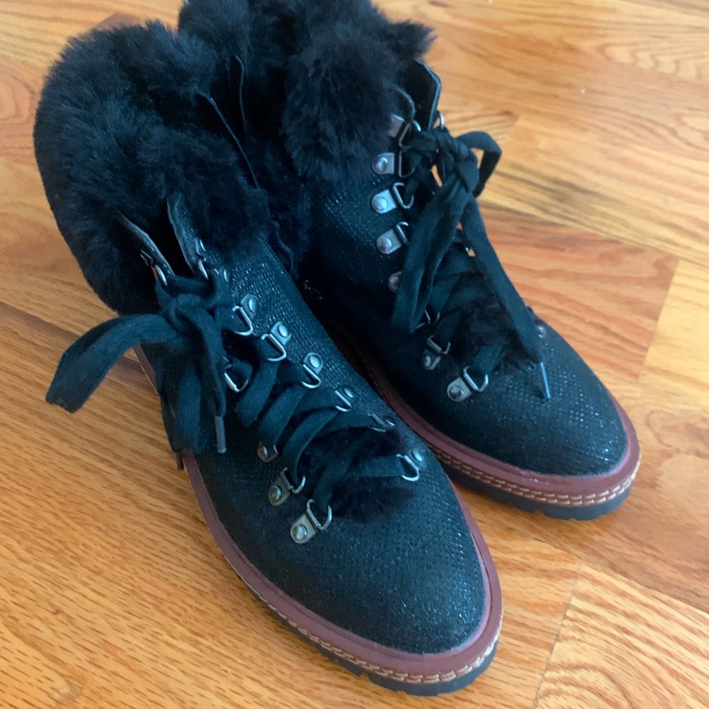 Kate Spade Black and Glitter Boots with Fur